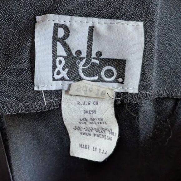 Vintage 90s Plus Size 16 Little Black Dress Midi Wiggle Slit Gold Embroidery - Picture 8 of 9